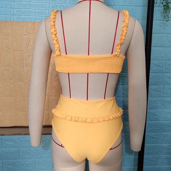 Γυναικέιο κομψώ μαγιό με  ψηλή μέση με κίτρινο χρώμα