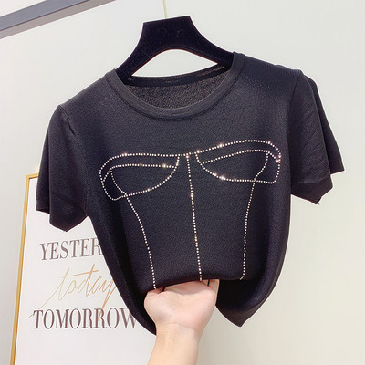 Tricou de dama modern cu pietre in mai multe culori