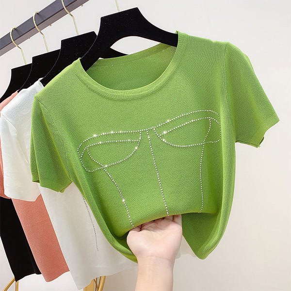 Tricou de dama modern cu pietre in mai multe culori