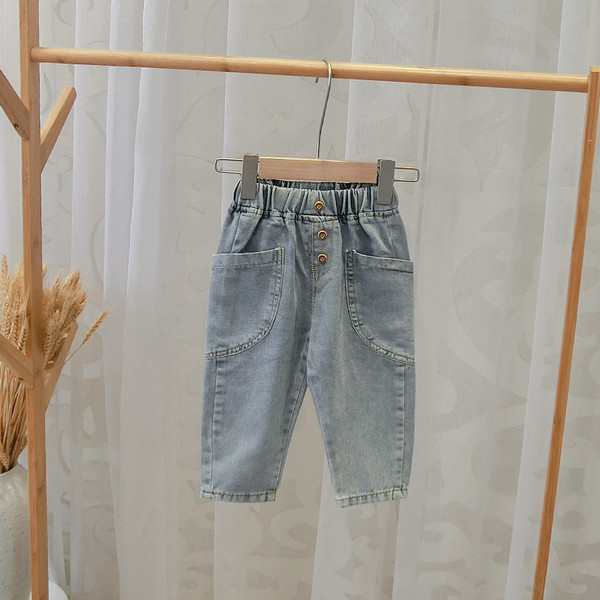 Blugi de copii pentru baieti cu buzunare in albastru