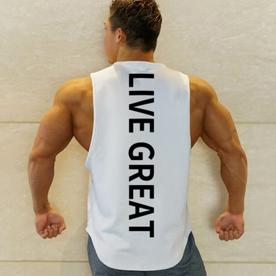 Спортен мъжки потник с надпис в черен, червен и бял цвят