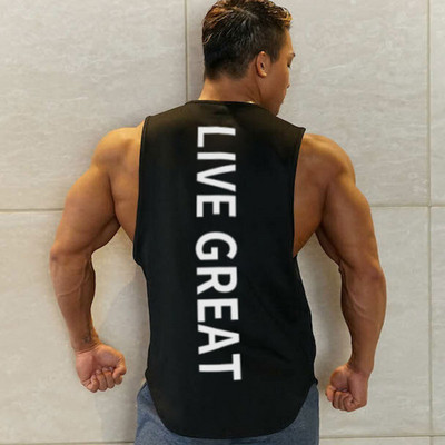 Спортен мъжки потник с надпис в черен, червен и бял цвят