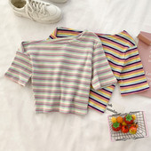 Bluză de damă în dungi cu mâneci scurte în două culori