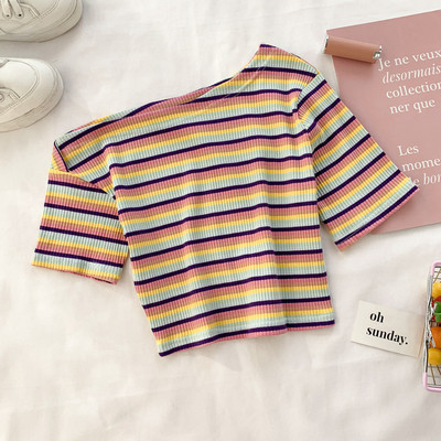 Bluză de damă în dungi cu mâneci scurte în două culori