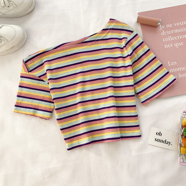 Bluză de damă în dungi cu mâneci scurte în două culori