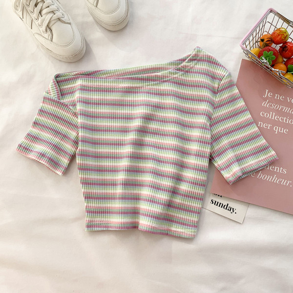 Bluză de damă în dungi cu mâneci scurte în două culori