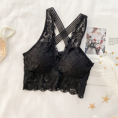 Bustiera dama din dantela cu bretele incrucisate in trei culori