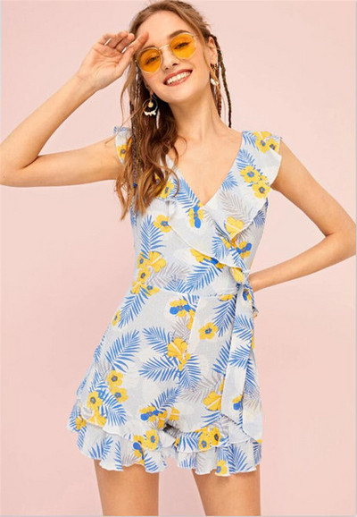 Salopeta de dama cu decolteu in V si model floral