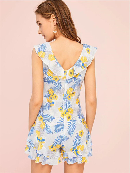 Salopeta de dama cu decolteu in V si model floral