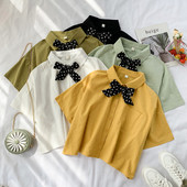 Дамска риза с къс ръкав и панделка