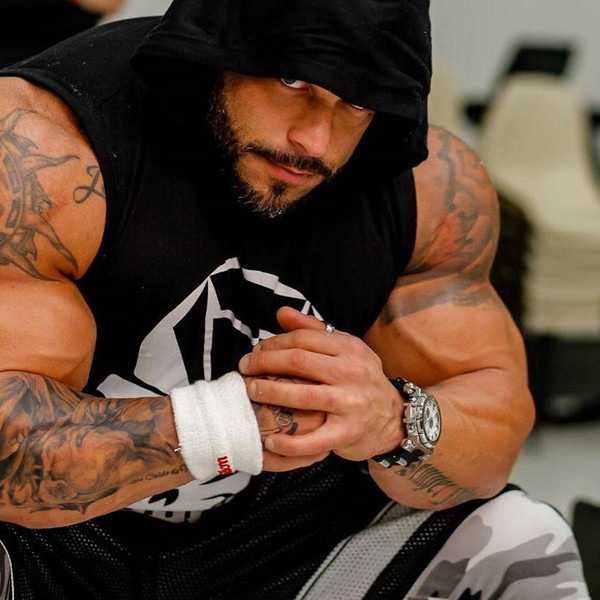 Maieu pentru bărbați cu glugă și imprimeu în negru și gri