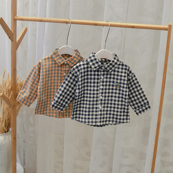 Cămașă pentru copii în carouri cu nasturi pentru băieți - două culori
