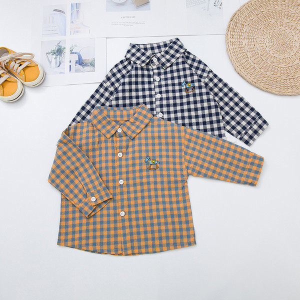 Cămașă pentru copii în carouri cu nasturi pentru băieți - două culori