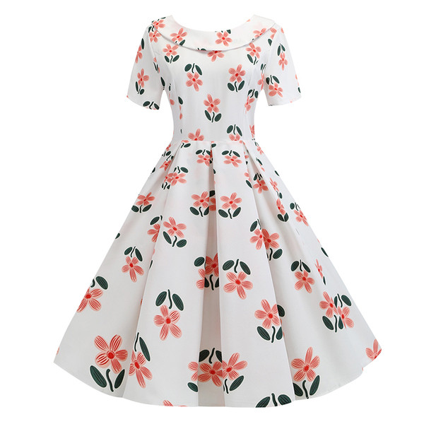 Rochie de dama croiala cu motiv floral in alb