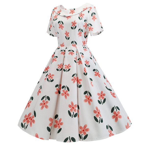 Rochie de dama croiala cu motiv floral in alb