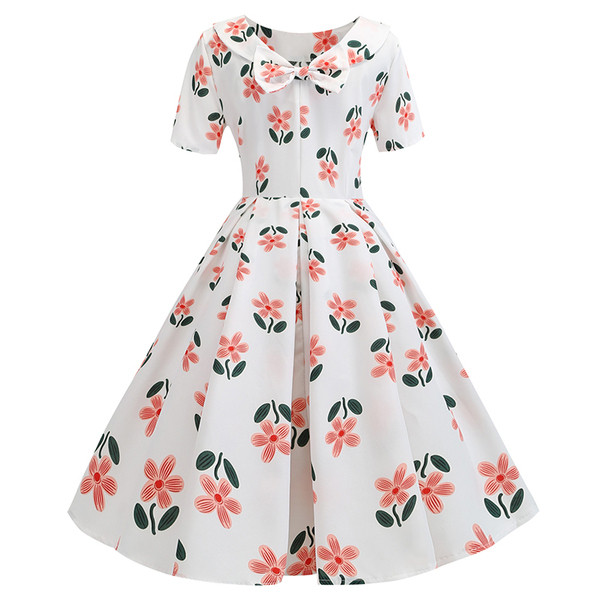 Rochie de dama croiala cu motiv floral in alb