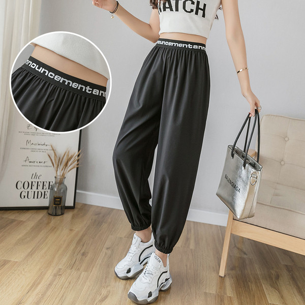 Pantaloni casual dama alb-negru