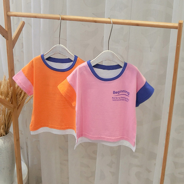 Tricou casual pentru copii in roz si portocaliu pentru baieti