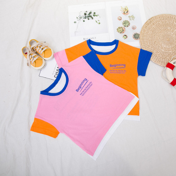 Tricou casual pentru copii in roz si portocaliu pentru baieti