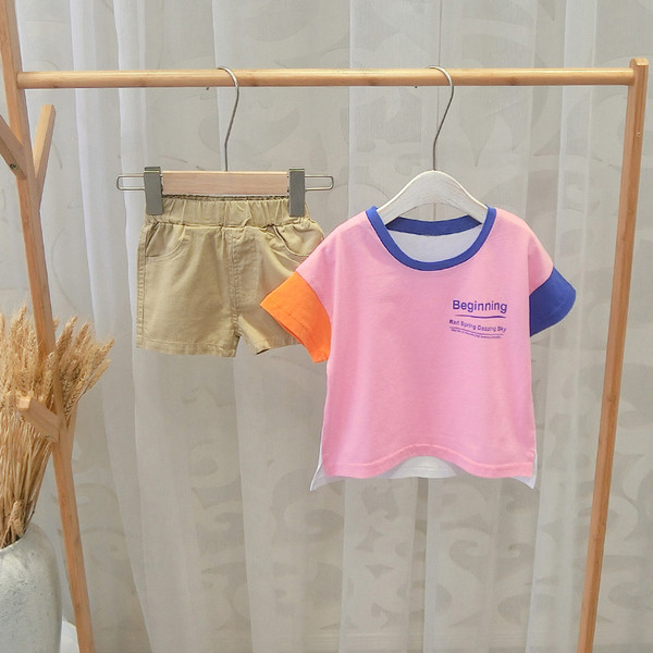 Tricou casual pentru copii in roz si portocaliu pentru baieti