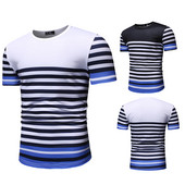 Tricou casual pentru bărbați în dungi alb-negru