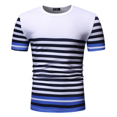 Tricou casual pentru bărbați în dungi alb-negru