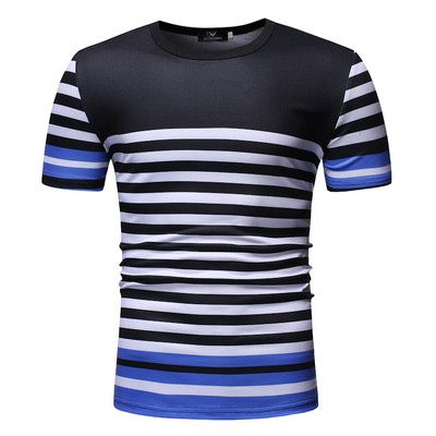 Tricou casual pentru bărbați în dungi alb-negru