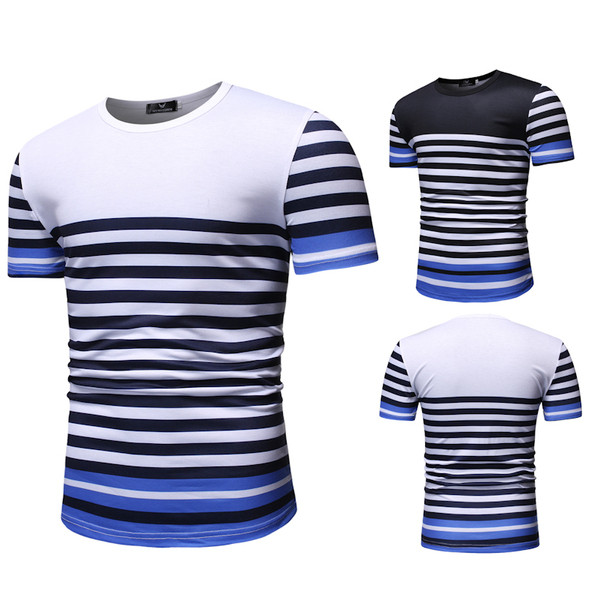 Tricou casual pentru bărbați în dungi alb-negru