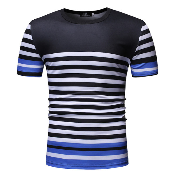 Tricou casual pentru bărbați în dungi alb-negru