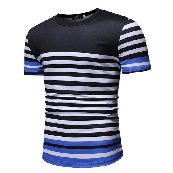 Tricou casual pentru bărbați în dungi alb-negru