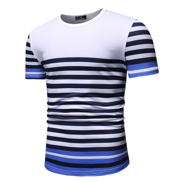 Tricou casual pentru bărbați în dungi alb-negru