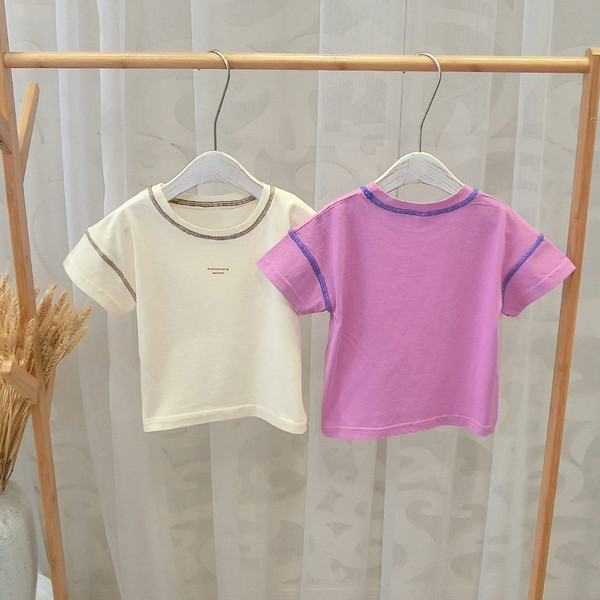 Tricou casual pentru copii cu decolteu O pentru fete in doua culori