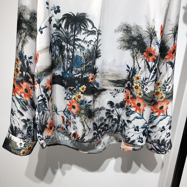 Cămașă de damă cu mânecă lungă și guler clasic alb cu model floral