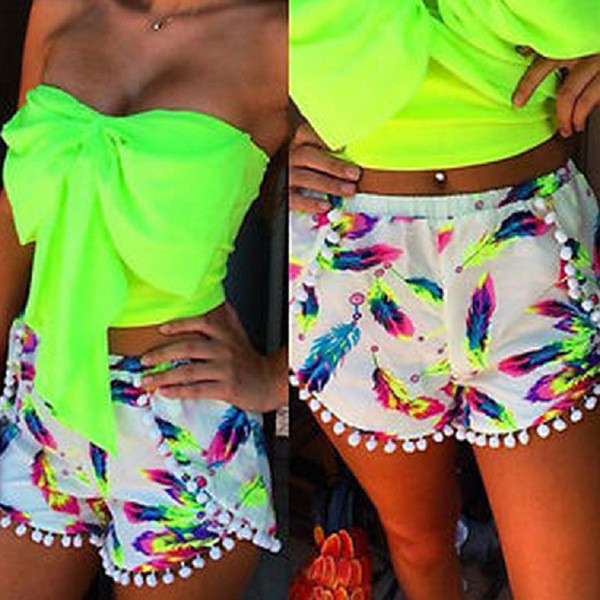 Pantaloni scurti de dama colorati cu talie elastica