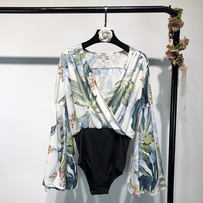 Body elegant de damă cu mâneci lungi lotus și model floral