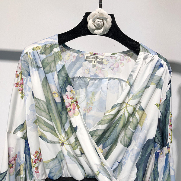 Body elegant de damă cu mâneci lungi lotus și model floral