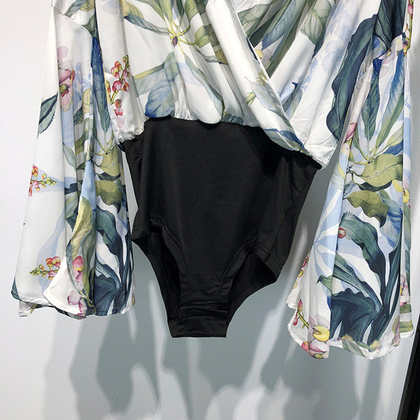 Body elegant de damă cu mâneci lungi lotus și model floral