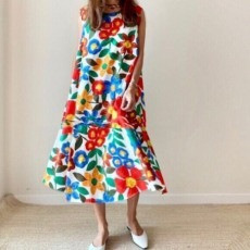 Rochie casual de dama cu model floral in doua culori