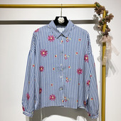 Cămașă de damă cu mâneci lungi în dungi, cu flori