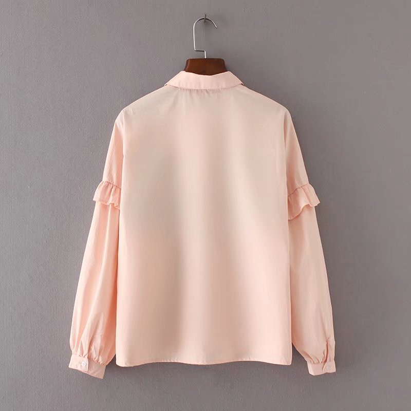 Cămașă de damă cu mânecă lungă de culoare roz cu broderie