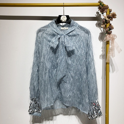 Bluza eleganta de dama cu paiete si cravate decolteu in doua culori