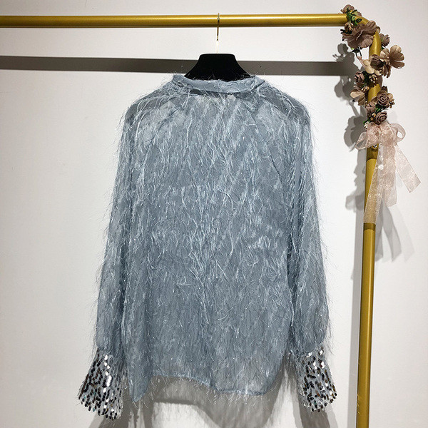 Bluza eleganta de dama cu paiete si cravate decolteu in doua culori