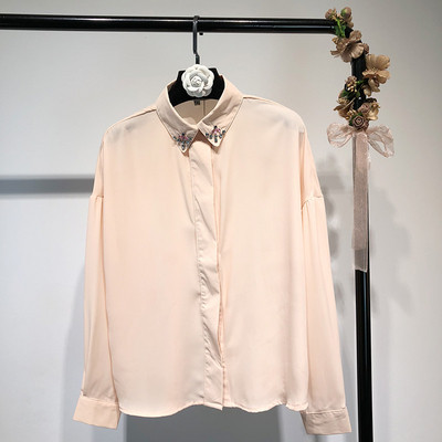 Cămașă elegantă de șifon de damă cu guler clasic cu pietre în două culori