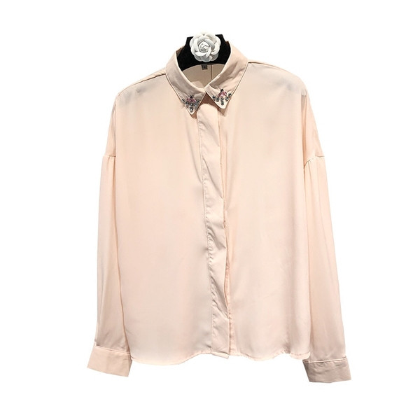 Cămașă elegantă de șifon de damă cu guler clasic cu pietre în două culori