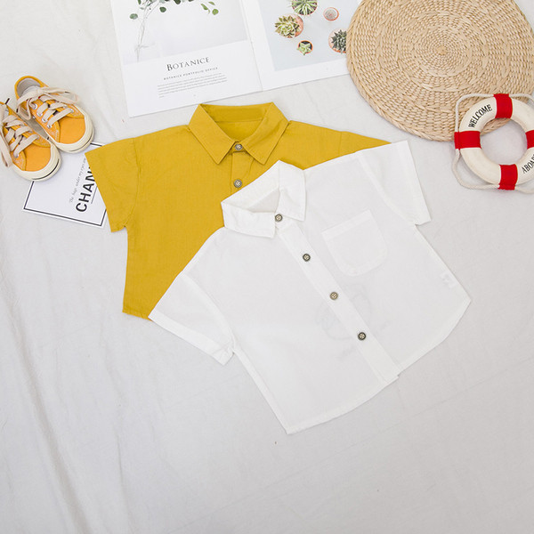 Cămașă modernă pentru copii pentru băieți cu nasturi în alb și galben