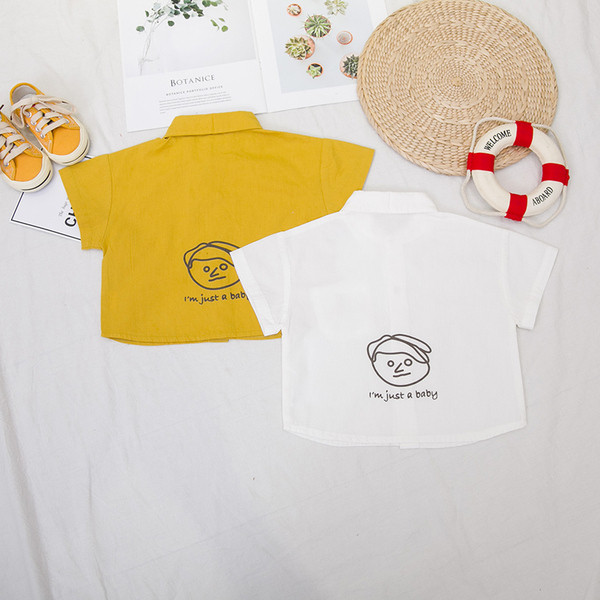 Cămașă modernă pentru copii pentru băieți cu nasturi în alb și galben