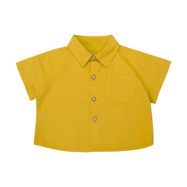 Cămașă modernă pentru copii pentru băieți cu nasturi în alb și galben
