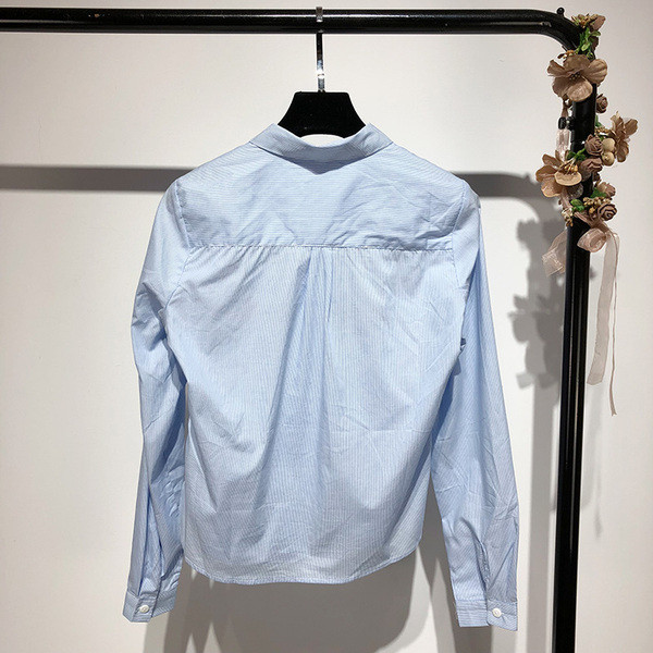 Cămașă cu mânecă lungă în dungi de culoare albastră, cu broderie