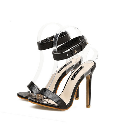 Sandale moderne de damă cu toc în negru și auriu