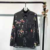 Cămașă casual cu mâneci lungi și buzunare negru cu model